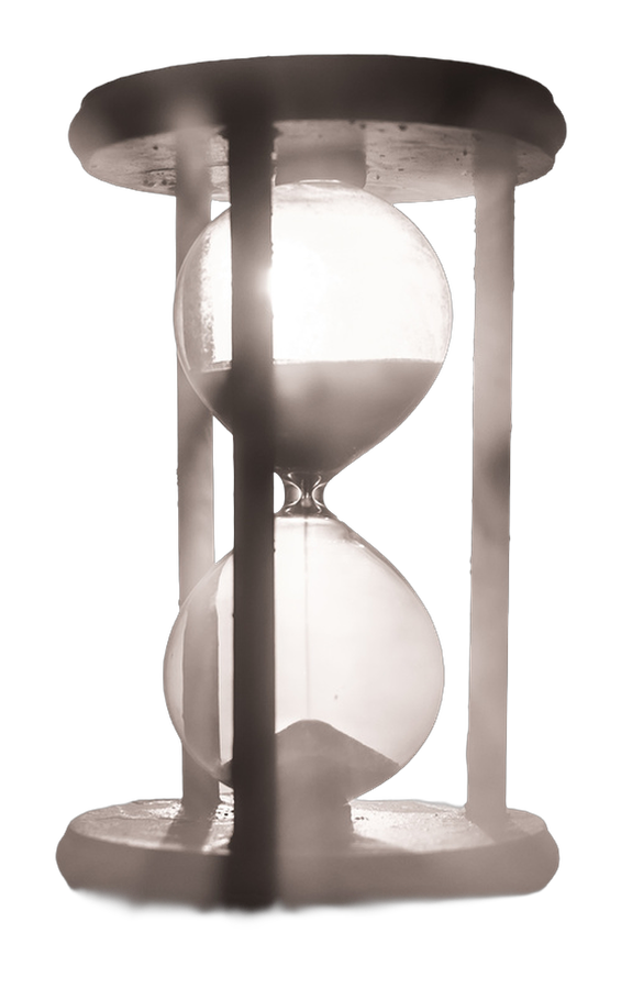 A backlit hourglass with flowing sand